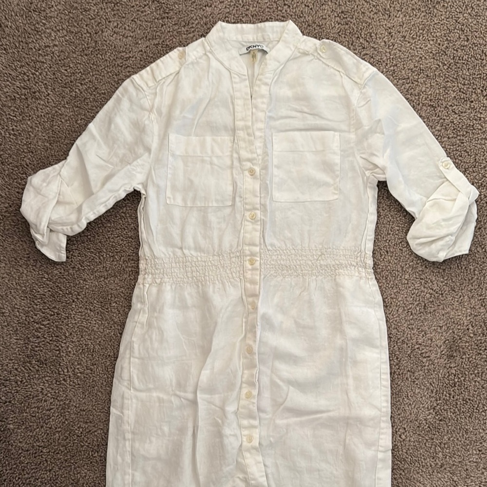 DKNYC White Long Sleeve Shirt Dress Casual - Picture 3 of 4